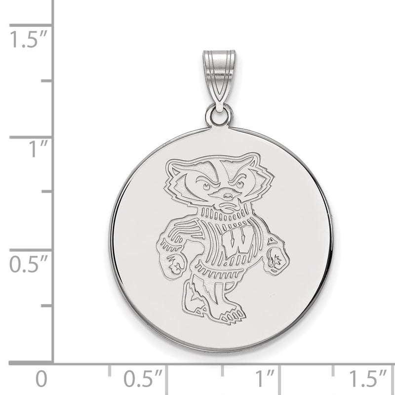 Sterling Silver Rhodium Plated Logoart University Of Wisconsin Badger Extra Large Disc Pendant