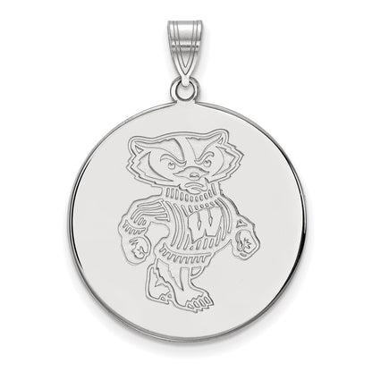 Sterling Silver Rhodium Plated Logoart University Of Wisconsin Badger Extra Large Disc Pendant