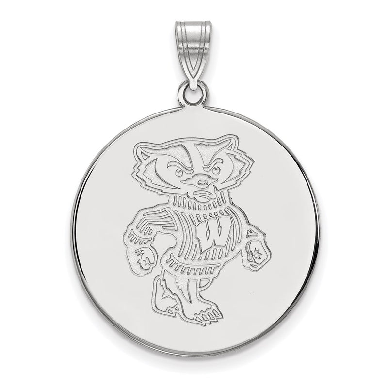 Sterling Silver Rhodium Plated Logoart University Of Wisconsin Badger Extra Large Disc Pendant