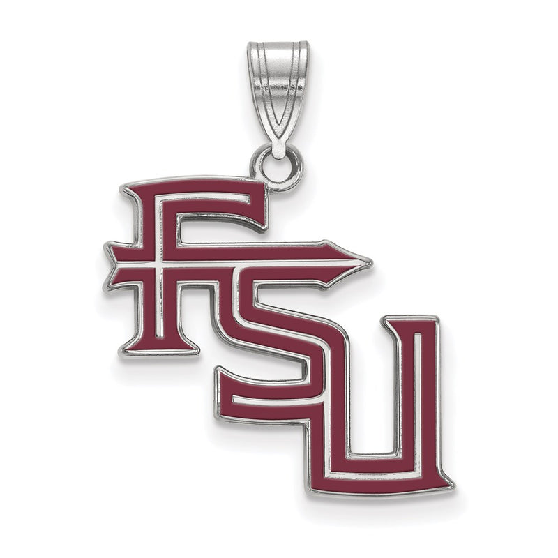 Sterling Silver Rhodium Plated Logoart Florida State University F S U Large Enameled Pendant