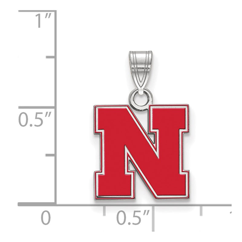 Sterling Silver Rhodium Plated Logoart University Of Nebraska Letter N Small Enameled Pendant