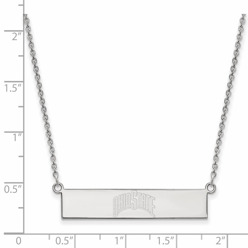 Sterling Silver Rhodium Plated Logoart The Ohio State University Small Bar 18 Inch Necklace