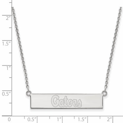 Sterling Silver Rhodium Plated Logoart University Of Florida Gators Script Small Bar 18 Inch Necklace