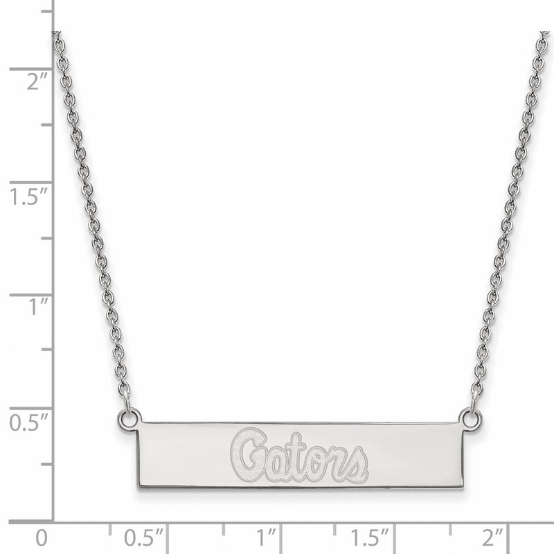 Sterling Silver Rhodium Plated Logoart University Of Florida Gators Script Small Bar 18 Inch Necklace
