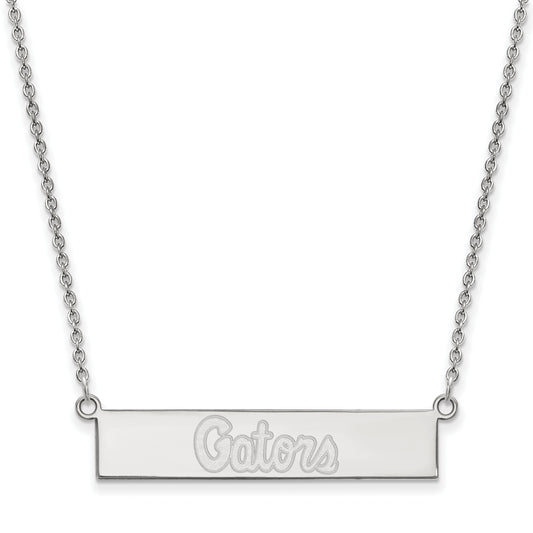 Sterling Silver Rhodium Plated Logoart University Of Florida Gators Script Small Bar 18 Inch Necklace