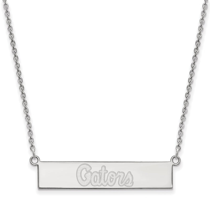 Sterling Silver Rhodium Plated Logoart University Of Florida Gators Script Small Bar 18 Inch Necklace