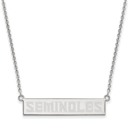 Sterling Silver Rhodium Plated Logoart Florida State University Seminoles Small Bar 18 Inch Necklace