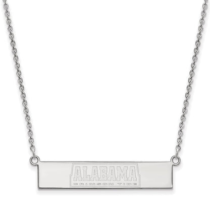 Sterling Silver Rhodium Plated Logoart University Of Alabama Crimson Tide Small Bar 18 Inch Necklace
