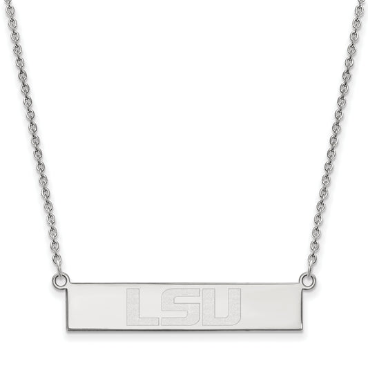 Sterling Silver Rhodium Plated Logoart Louisiana State University L S U Small Bar 18 Inch Necklace