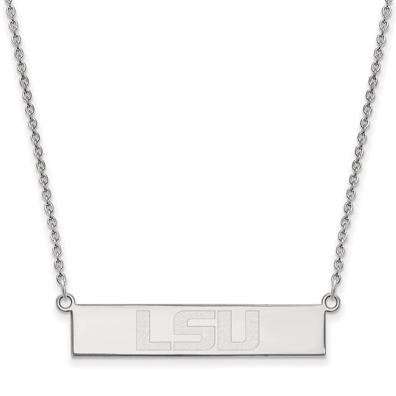 Sterling Silver Rhodium Plated Logoart Louisiana State University L S U Small Bar 18 Inch Necklace