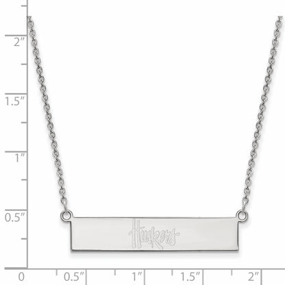 Sterling Silver Rhodium Plated Logoart University Of Nebraska Huskers Small Bar 18 Inch Necklace