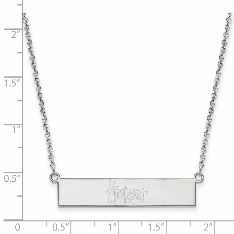 Sterling Silver Rhodium Plated Logoart University Of Nebraska Huskers Small Bar 18 Inch Necklace