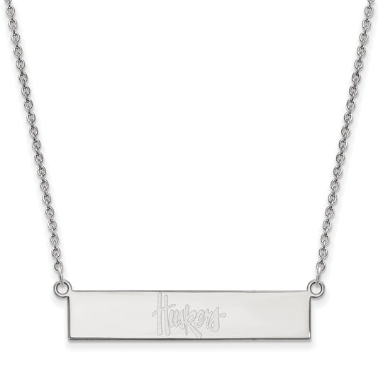 Sterling Silver Rhodium Plated Logoart University Of Nebraska Huskers Small Bar 18 Inch Necklace