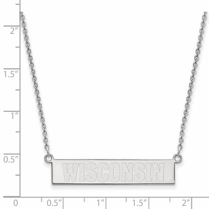 Sterling Silver Rhodium Plated Logoart University Of Wisconsin Small Bar 18 Inch Necklace