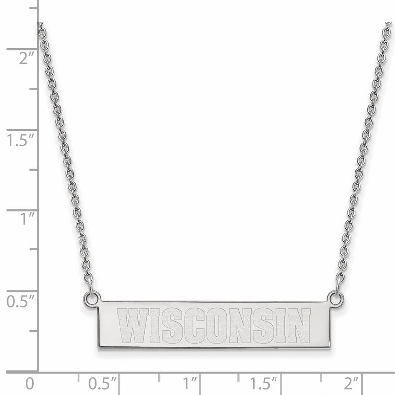 Sterling Silver Rhodium Plated Logoart University Of Wisconsin Small Bar 18 Inch Necklace