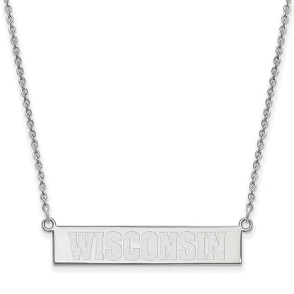Sterling Silver Rhodium Plated Logoart University Of Wisconsin Small Bar 18 Inch Necklace