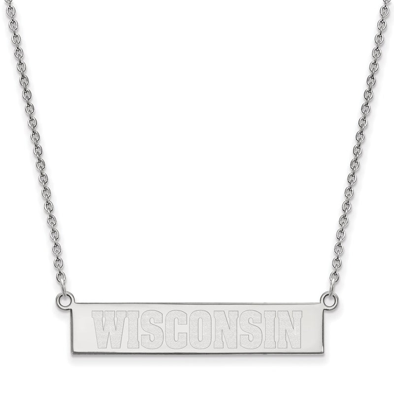 Sterling Silver Rhodium Plated Logoart University Of Wisconsin Small Bar 18 Inch Necklace