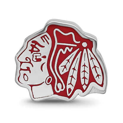 Sterling Silver Rhod-Pltd Nhl Logoart Chicago Blackhawks Enamel Bead