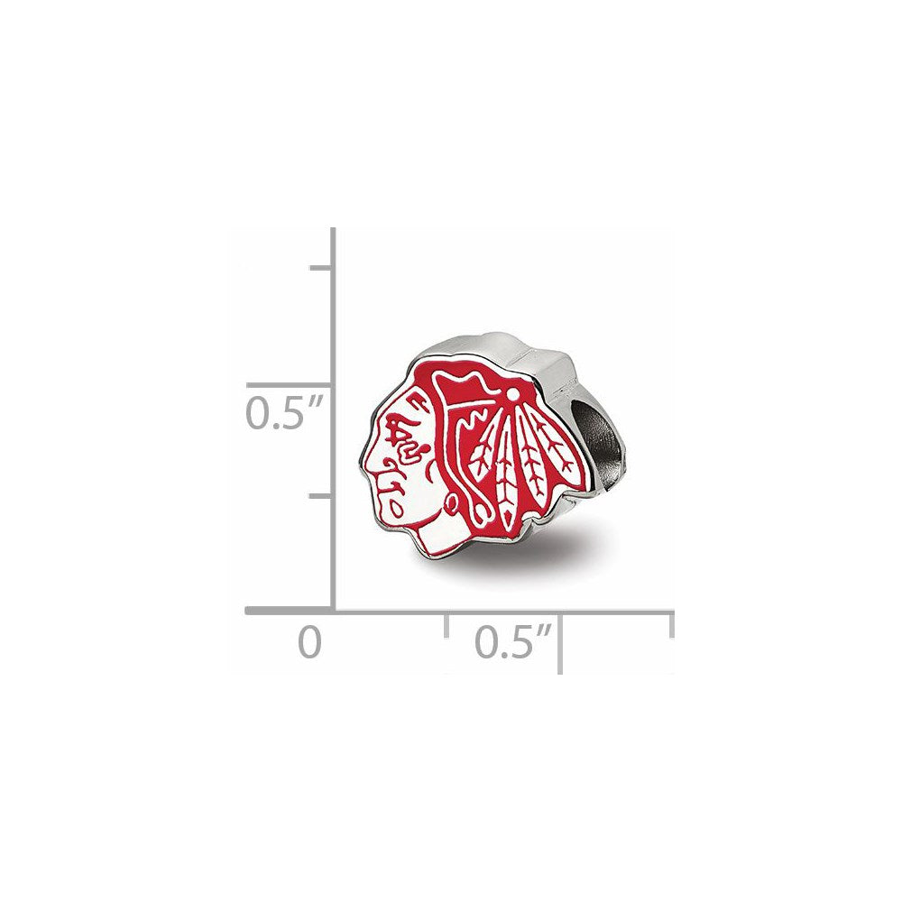 Sterling Silver Rhod-Pltd Nhl Logoart Chicago Blackhawks Enamel Bead