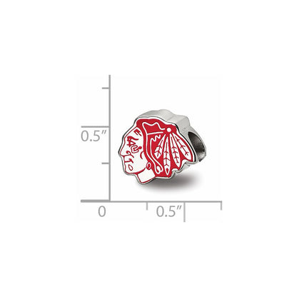 Sterling Silver Rhod-Pltd Nhl Logoart Chicago Blackhawks Enamel Bead