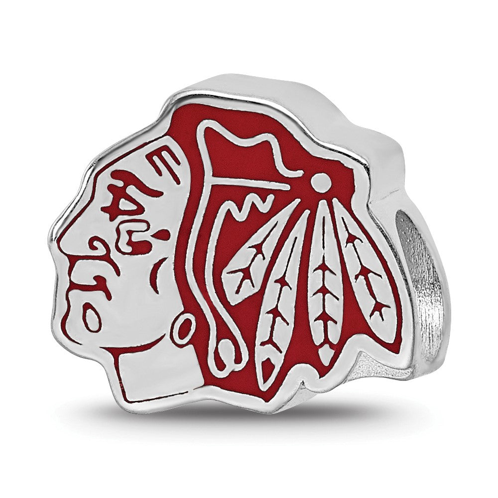 Sterling Silver Rhod-Pltd Nhl Logoart Chicago Blackhawks Enamel Bead