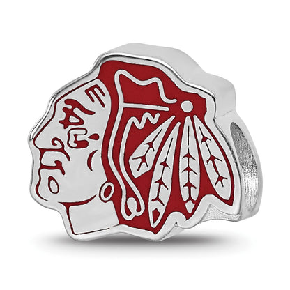 Sterling Silver Rhod-Pltd Nhl Logoart Chicago Blackhawks Enamel Bead