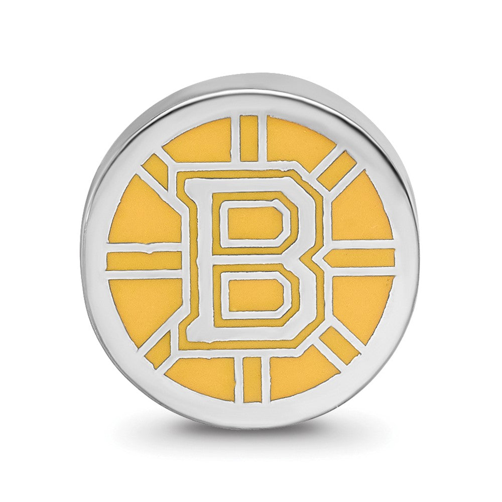 Sterling Silver Rhodium-Plated Nhl Logoart Boston Bruins Enamel Bead