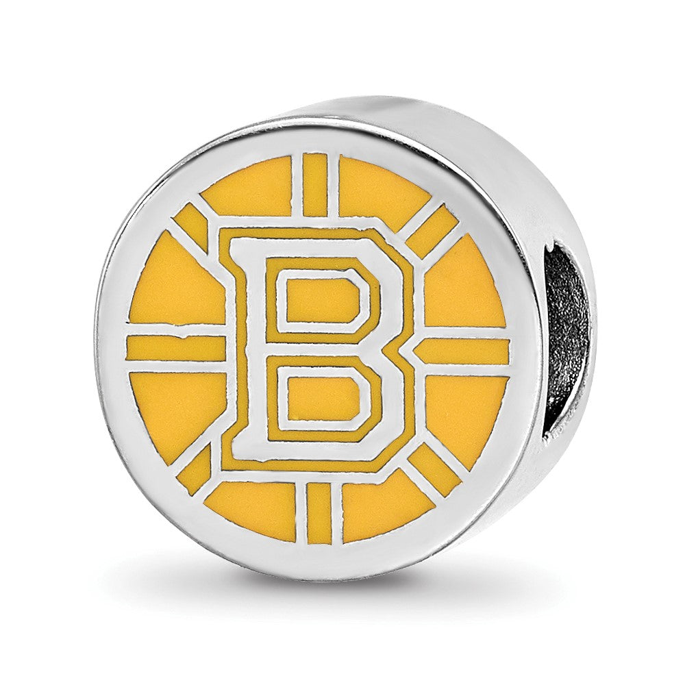 Sterling Silver Rhodium-Plated Nhl Logoart Boston Bruins Enamel Bead