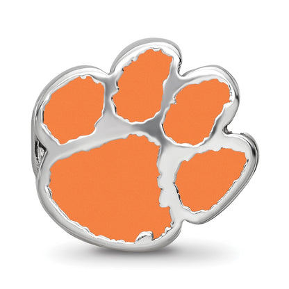 Sterling Silver Rhod-Pltd Logoart Clemson University Enamel Logo Bead