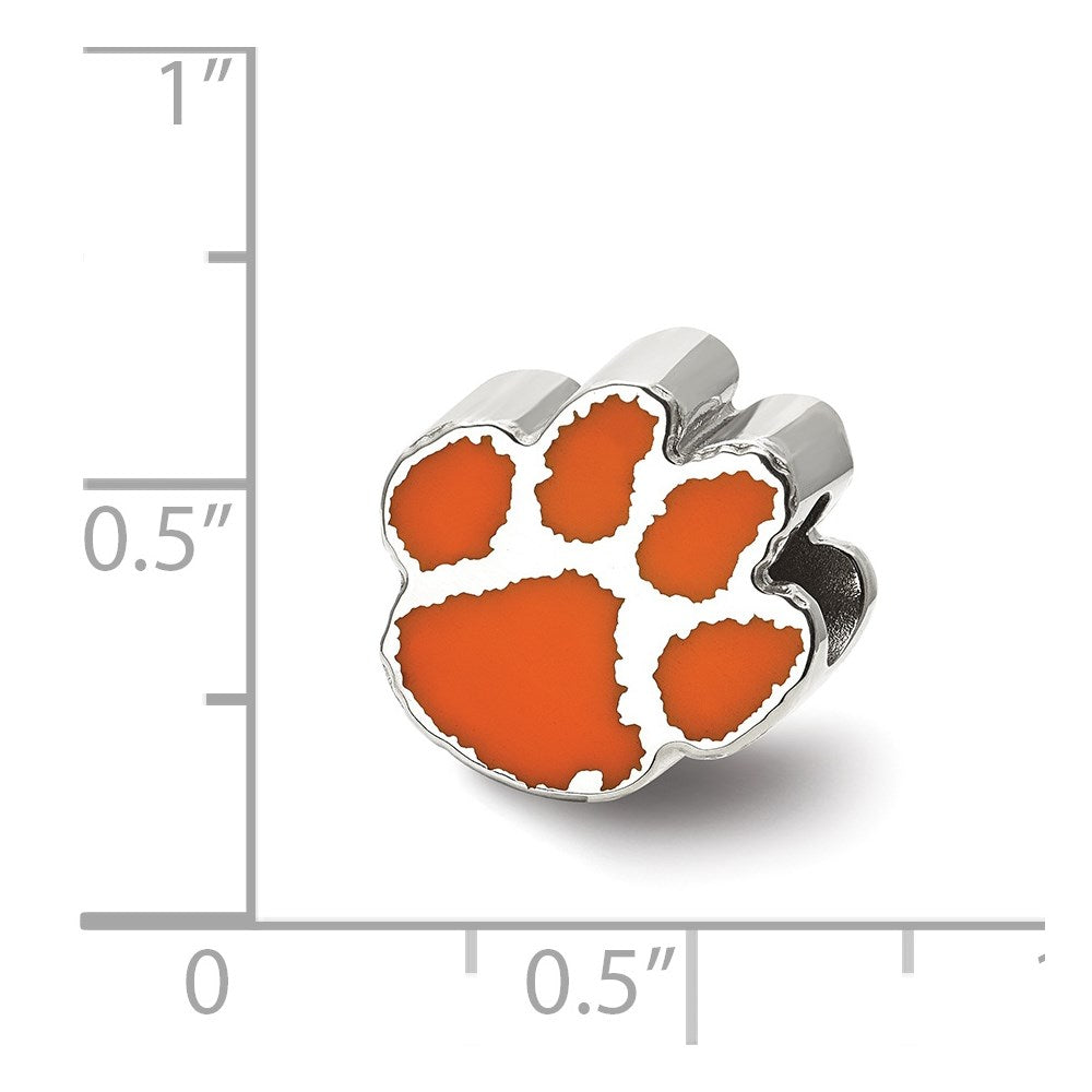 Sterling Silver Rhod-Pltd Logoart Clemson University Enamel Logo Bead