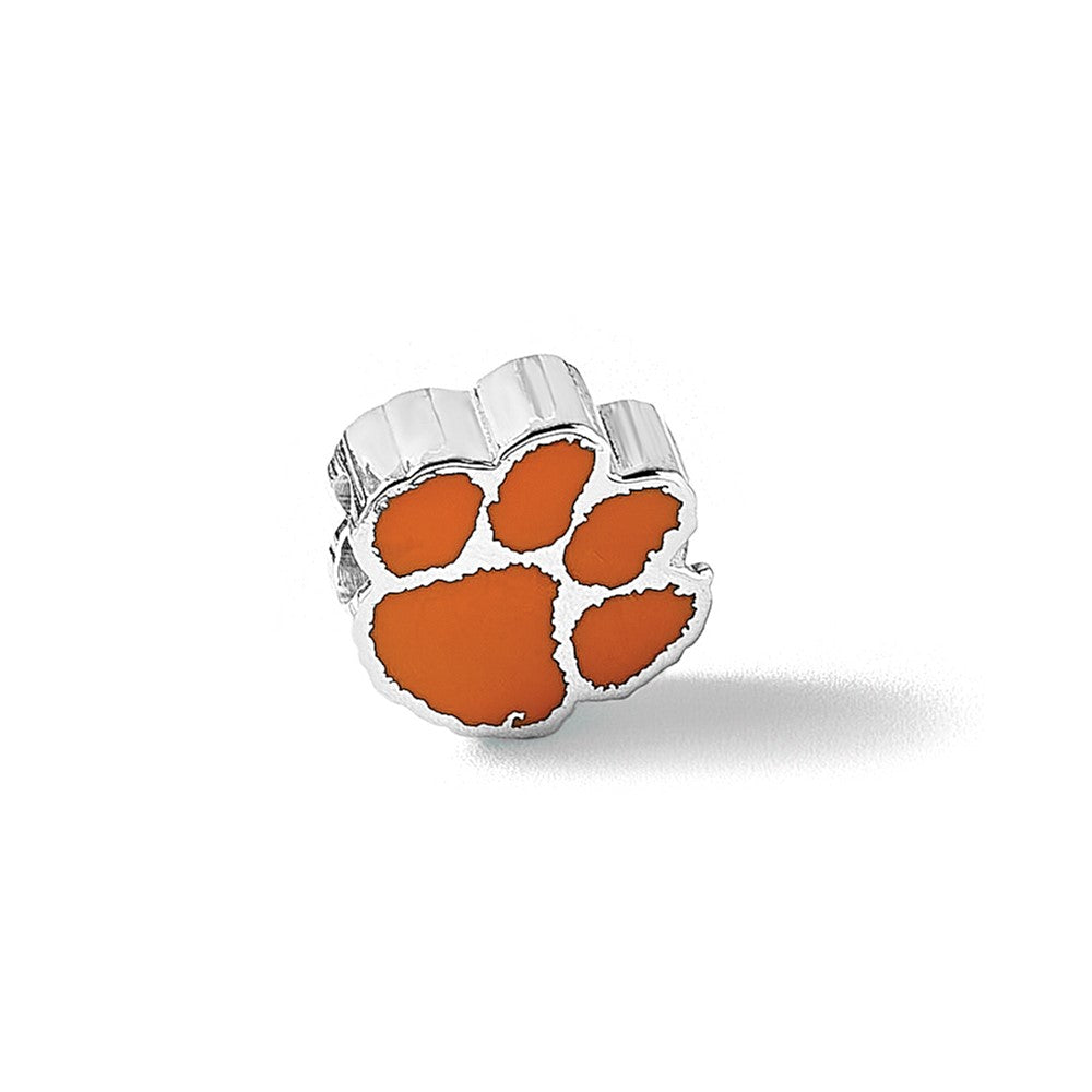 Sterling Silver Rhod-Pltd Logoart Clemson University Enamel Logo Bead