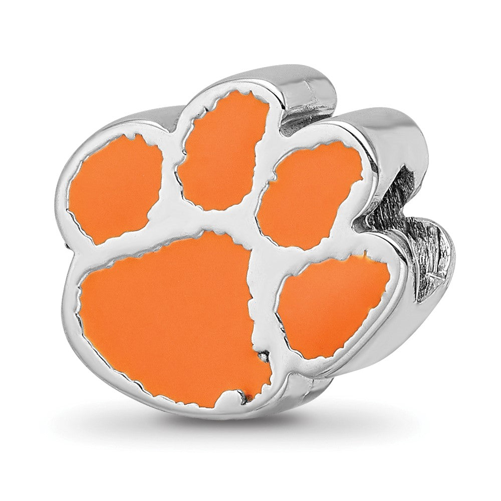 Sterling Silver Rhod-Pltd Logoart Clemson University Enamel Logo Bead