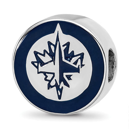 Sterling Silver Rhod-Pltd Nhl Logoart Winnipeg Jets Enameled Bead