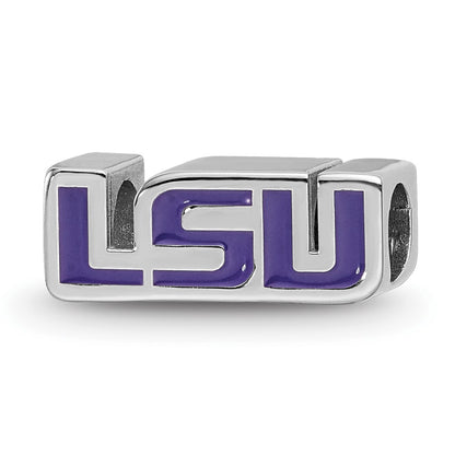 Sterling Silver Rhod-Pltd Logoart Louisiana State U. Enamel Logo Bead