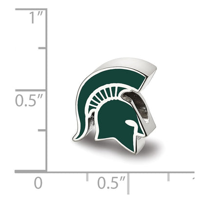 Sterling Silver Rhod-Pltd Logoart Michigan State U. Spartan Enamel Bead