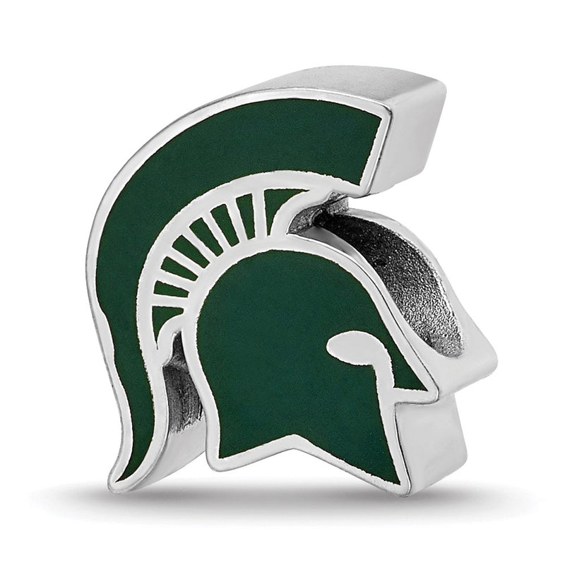 Sterling Silver Rhod-Pltd Logoart Michigan State U. Spartan Enamel Bead