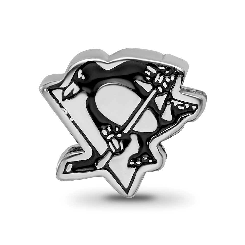 Sterling Silver Rhod-Pltd Nhl Logoart Pittsburgh Penguins Enamel Bead