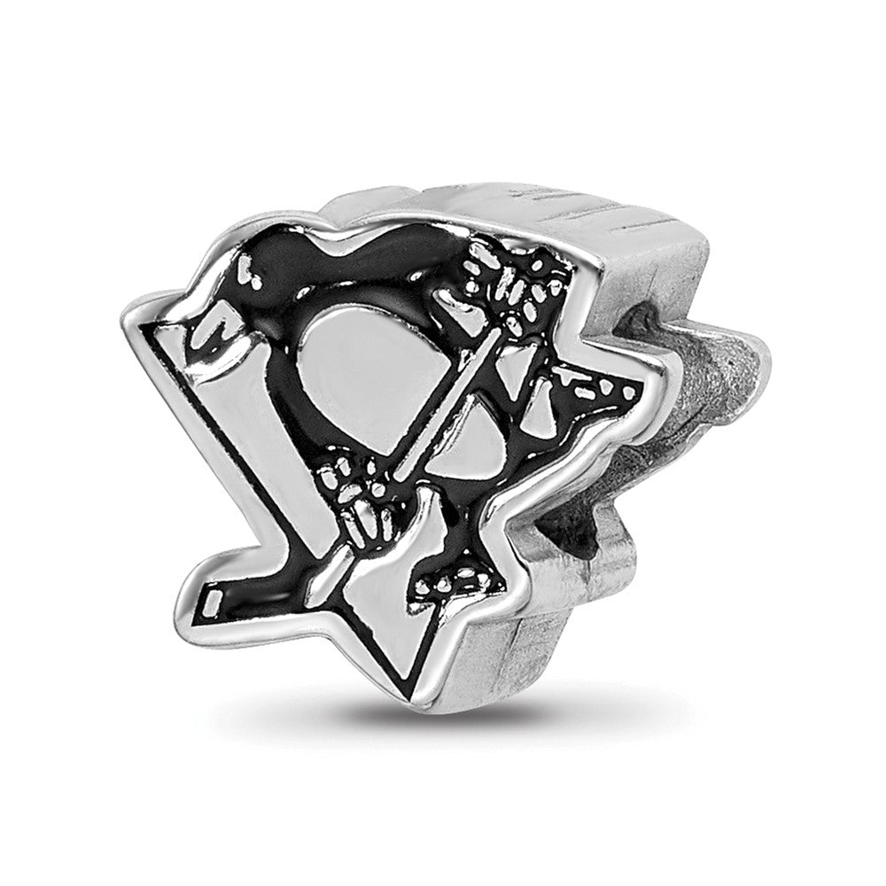 Sterling Silver Rhod-Pltd Nhl Logoart Pittsburgh Penguins Enamel Bead