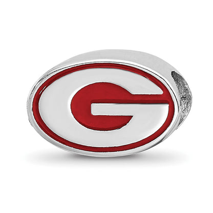 Sterling Silver Rhod-Pltd Logoart University of Georgia Enamel Bead