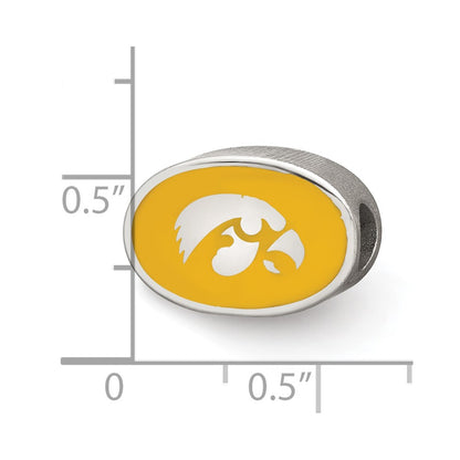 Sterling Silver Rhod-Pltd Logoart Univ. of Iowa Enamel 1-sided Bead