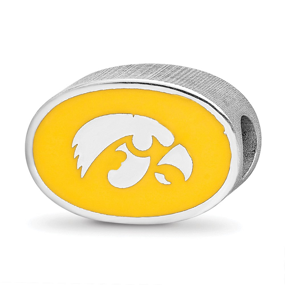 Sterling Silver Rhod-Pltd Logoart Univ. of Iowa Enamel 1-sided Bead