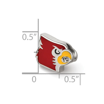 Sterling Silver Rhod-Pltd Logoart U. of Louisville Cardinal Enamel Bead