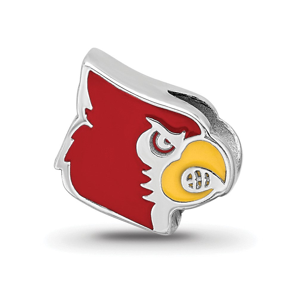 Sterling Silver Rhod-Pltd Logoart U. of Louisville Cardinal Enamel Bead