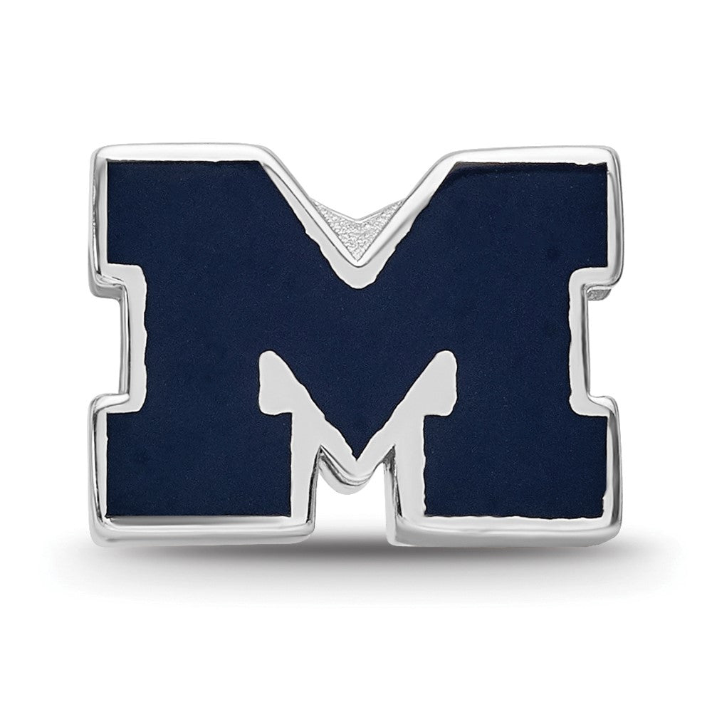 Sterling Silver Rhod-Pltd Logoart U. of Michigan Blue Enamel 1-sided Bead