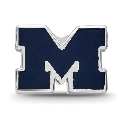 Sterling Silver Rhod-Pltd Logoart U. of Michigan Blue Enamel 1-sided Bead