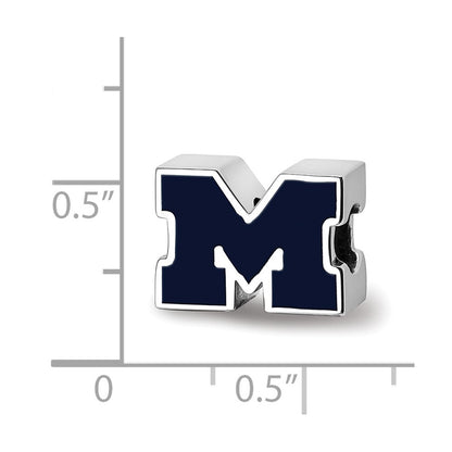 Sterling Silver Rhod-Pltd Logoart U. of Michigan Blue Enamel 1-sided Bead
