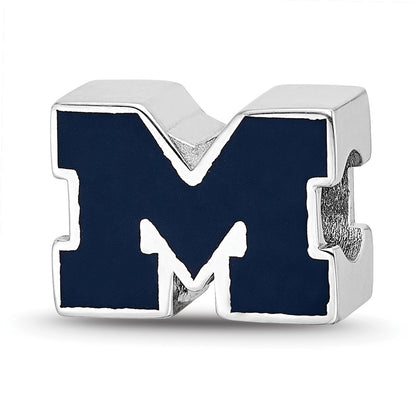 Sterling Silver Rhod-Pltd Logoart U. of Michigan Blue Enamel 1-sided Bead