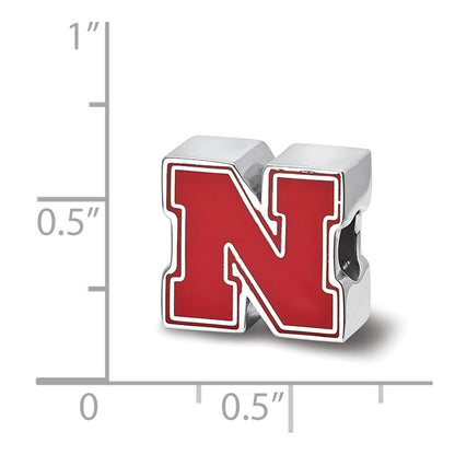 Sterling Silver Rhod-Pltd Logoart University of Nebraska Enameled Bead