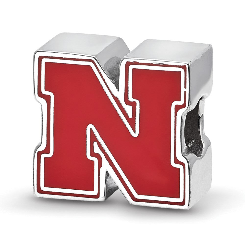 Sterling Silver Rhod-Pltd Logoart University of Nebraska Enameled Bead
