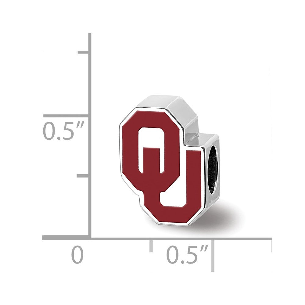 Sterling Silver Rhod-Pltd Logoart U. of Oklahoma 1-sided Enamel Bead